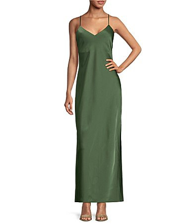 Gianni Bini Haven Satin V-Neck Sleeveless Maxi Slip Dress - 2 | Dillard's