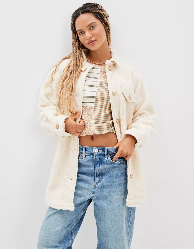 AE Mid-Length Sherpa Shacket | American Eagle Outfitters (US & CA)