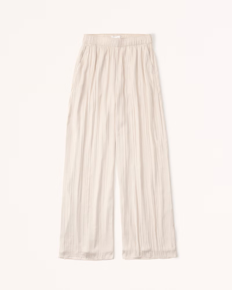Textured Satin Pull-On Wide Leg Pants, Abercrombie | Abercrombie & Fitch (US)