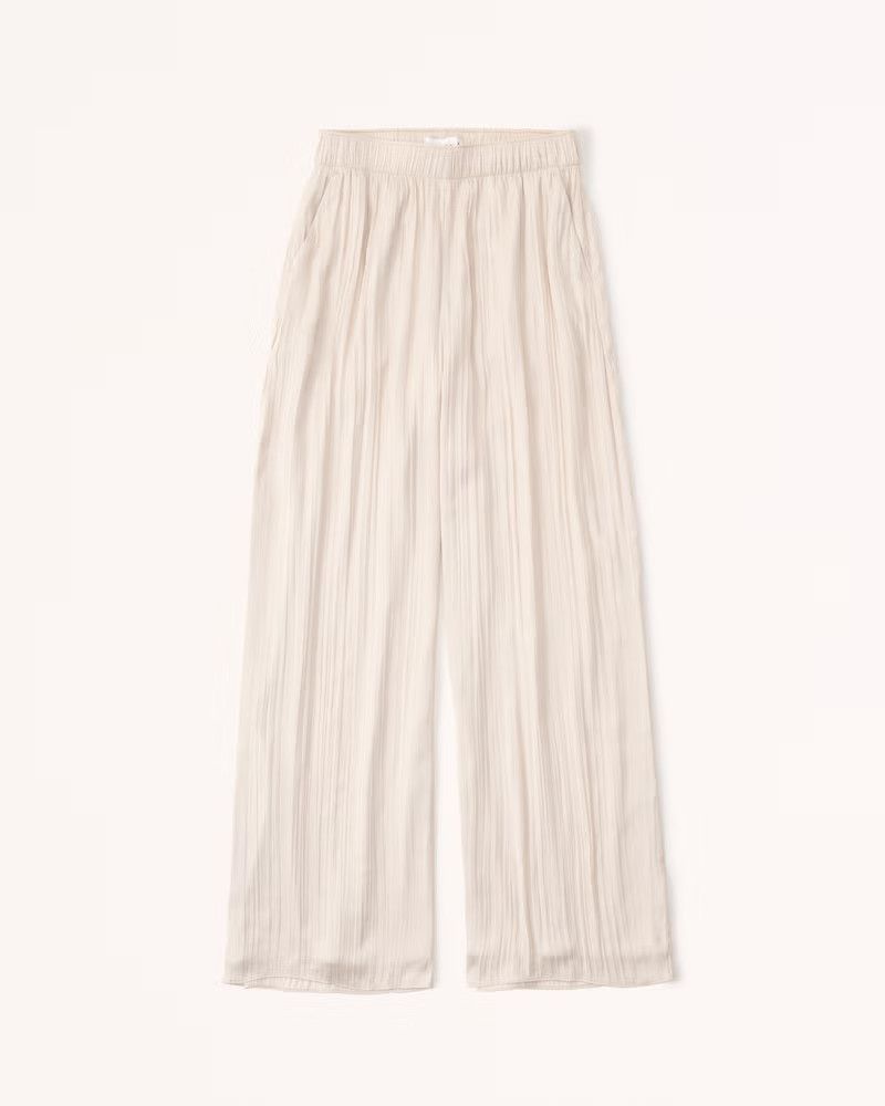 Textured Satin Pull-On Wide Leg Pants, Abercrombie | Abercrombie & Fitch (US)
