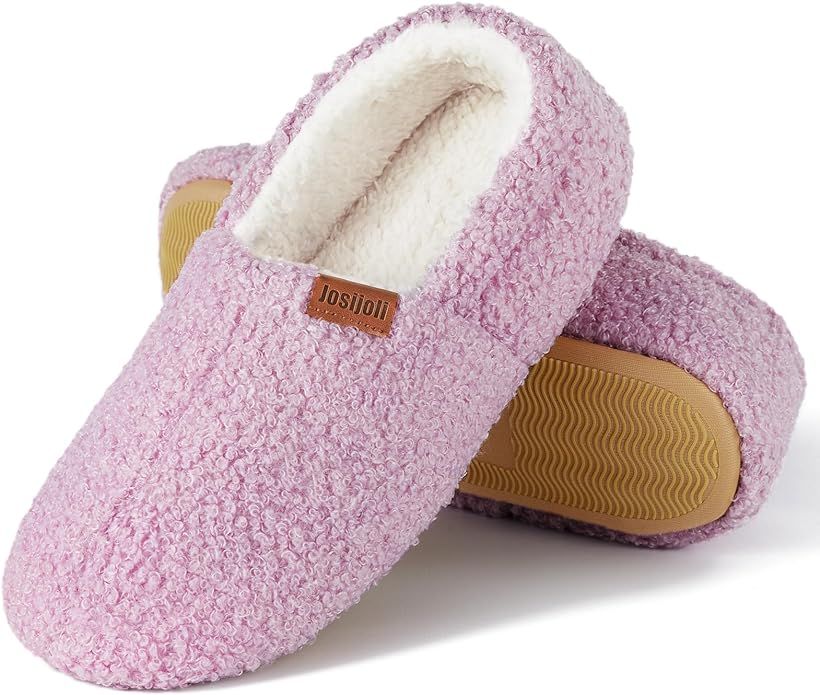 Josijoli Women's Fuzzy Curly Fur Memory Foam Slippers, Closed Back House Slippers Indoor and Outd... | Amazon (US)