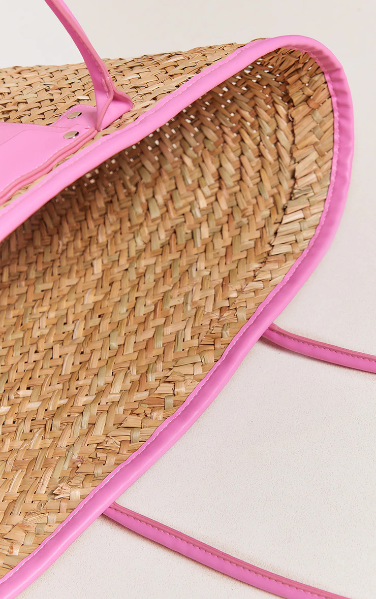 Pink PU Trim Straw Tote Bag | PrettyLittleThing US