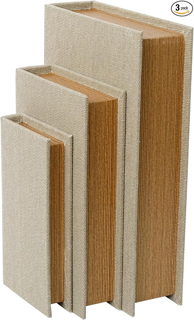 Modern Linen and Wood Decorative Faux Book Boxes Set of 3-13",10",8" - Linen | Amazon (US)