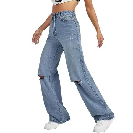 Women Jeans High Waist Wide Leg Jeans Light Wash XS | Walmart (US)