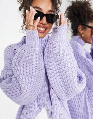 ASOS EDITION funnel neck chunky oversized sweater in fisherman rib in lilac | ASOS (Global)