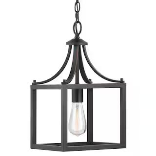 Hampton Bay Boswell Quarter 9-1/2 in. 1-Light Distressed Black Farmhouse Mini-Pendant Kitchen Lig... | The Home Depot