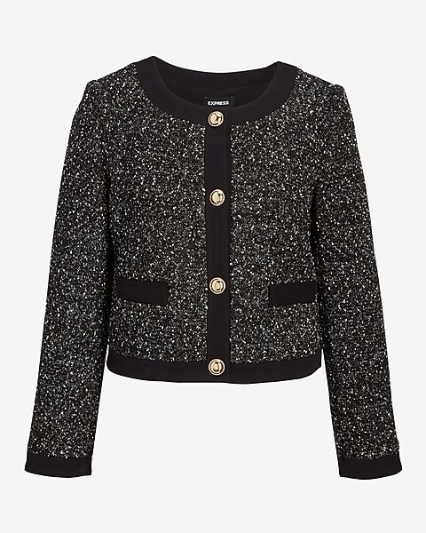 Speckled Tweed Novelty Button Cropped Blazer | Express