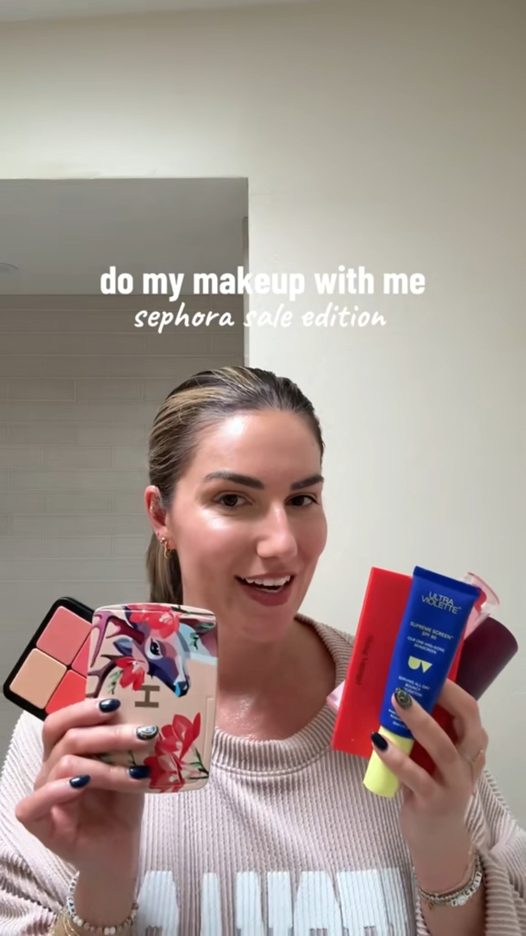 do my makeup with me using all products from sephora 👄 

here’s the breakdown:

origins checks & balances cleanser 
+ ginzing brightening eye cream
ultra violette supreme screen spf 50
glow recipe glass balm dragon fruit
beautyblender makeup sponge
makeupbymario natural finish foundation (shade 7c)
+ softsculpt cream contour & bronzer shaping stick 
hung vanngo Bbeauty eyeshadow palette (shade wonderful warm) 
huda beauty waterproof concealer 
+ brightening under eye color corrector 
laura mercier brightening under eye setting powder 
summer fridays illuminating drops 
m.ph under painting palette (shade light)
+ lip liner (shade french exit)
makeupforever skin face essentials face cream palette 
+ pencil (shade limitless brown)
hourglass cosmetics ambient lighting edit unlocked palette 
rhode skin cream blush (shade piggy)
rare beauty liquid luminizer (shade transcend)
benefit cosmetics brow pencil 
+ brow setter gel
milk makeup kush mascara 
prada beauty soft matte lipstick (shade monochrome)
onesize beauty glass setting spray

sephora sale picks, sephora sale recommendations 

#LTKSaleAlert #LTKBeauty #LTKHoliday