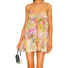 Summer Floral Boho Dresses for Women Spaghetti Straps Beach Dress Ruffle Sexy Mini Dress | Amazon (US)