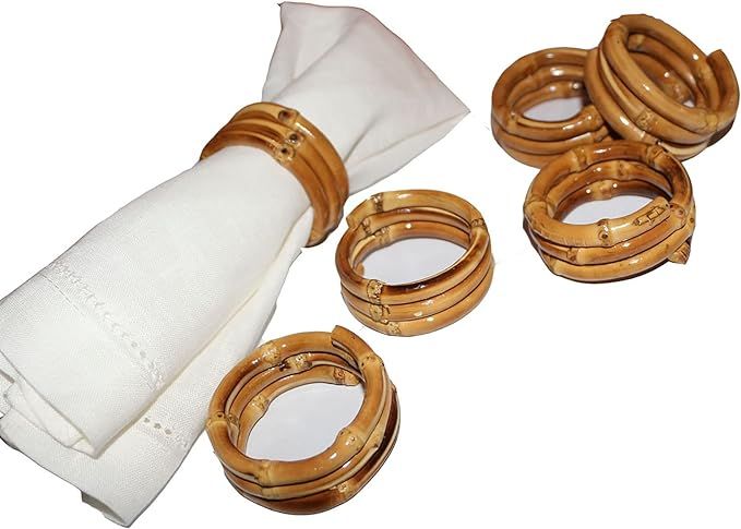 Bamboo Napkin Rings,Napkin Ring Set of 6,Handmade Natural Napkin Holder Ring for Table Decoration | Amazon (US)