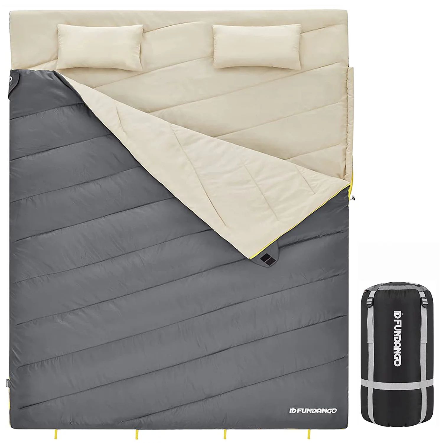FUNDANGO 3-in-1 Queen Double Sleeping Bag with 2 Pillows for Adult, Oversize Warm Weather Envelop... | Walmart (US)