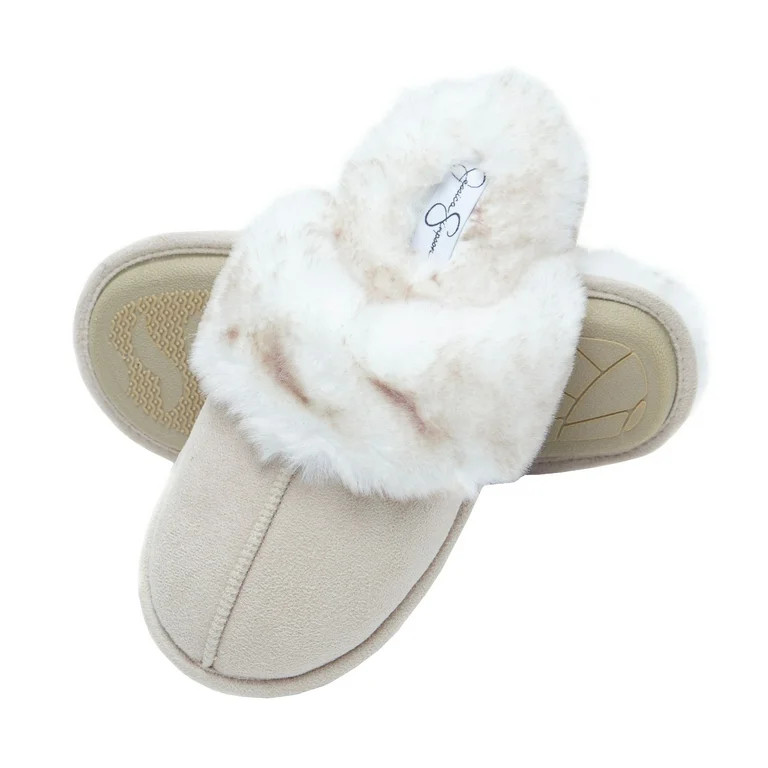 Jessica Simpson Comfy Faux Fur Womens House Slipper Scuff Memory Foam Slip On Anti-Skid Sole | Walmart (US)