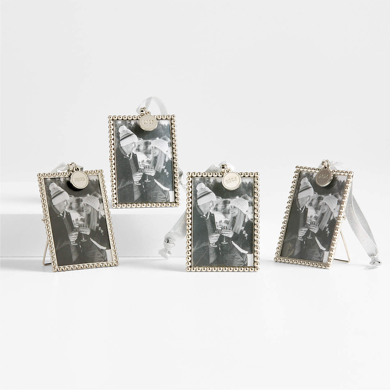 Silver Dot Frame 2025 Christmas Tree Ornament, Set of 4 + Reviews | Crate & Barrel | Crate & Barrel