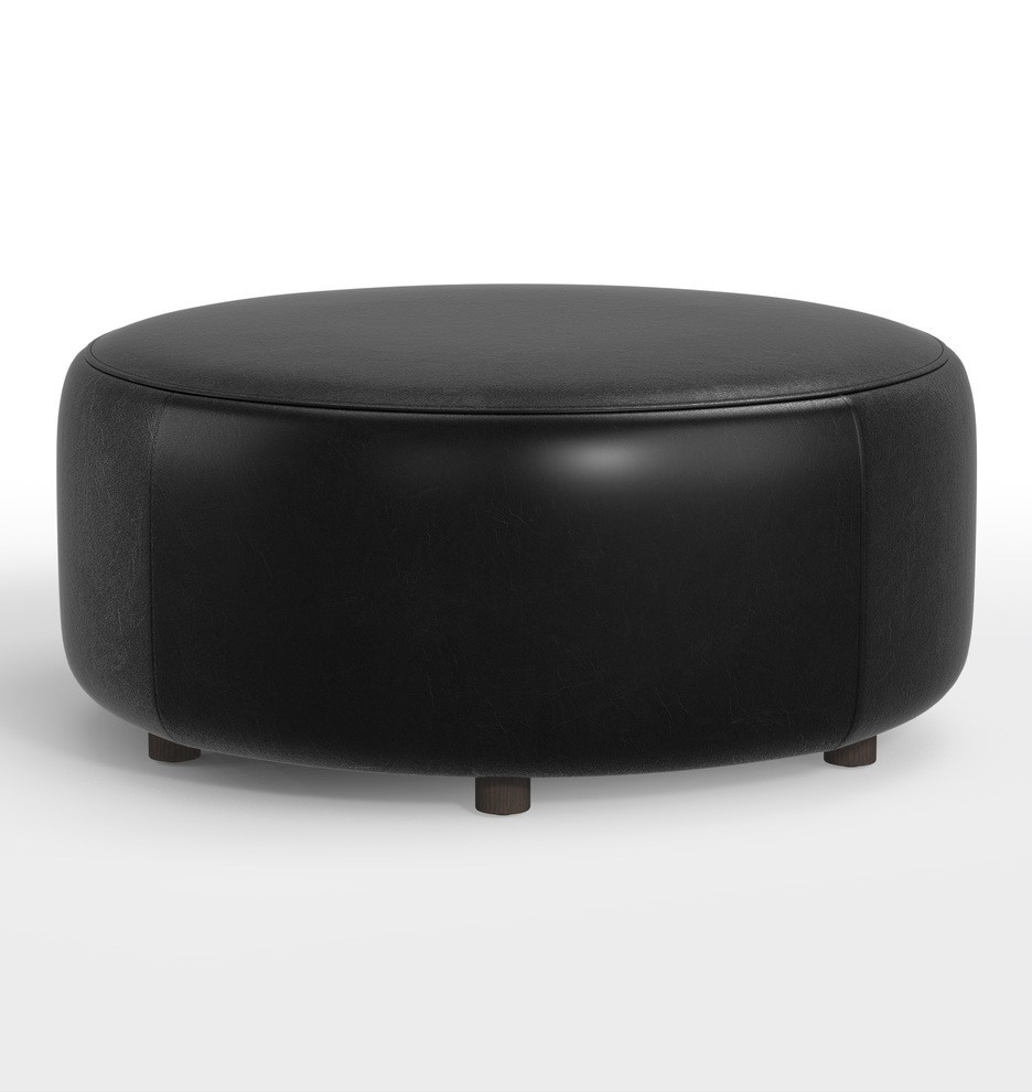 36"Worley Round Leather Ottoman
 | Rejuvenation | Rejuvenation
