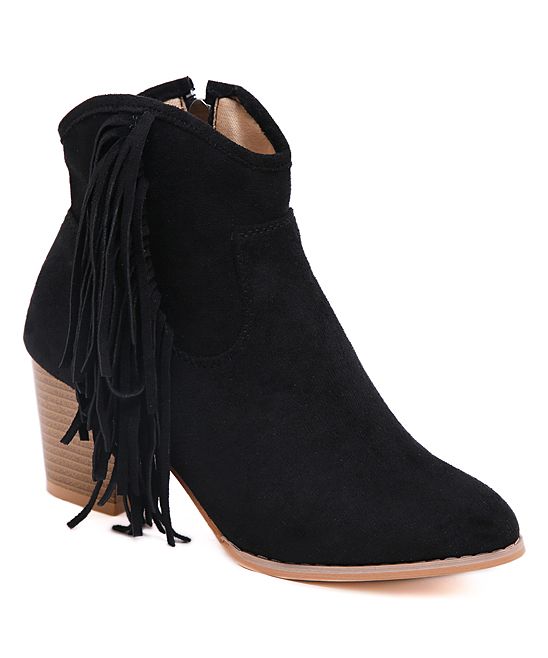 LoLa Shoes Women's Casual boots Black - Black Side-Fringe Bootie - Women | Zulily