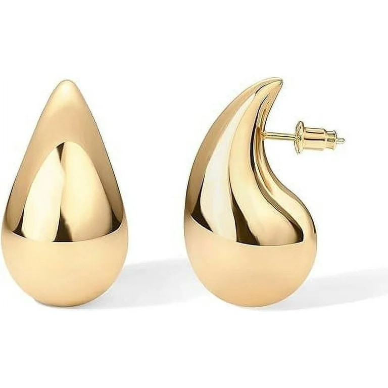 PAVOI Teardrop Chunky Hoop Earrings, Yellow Gold, 14K Gold Plated, Lightweight Drop Earrings, 22m... | Walmart (US)