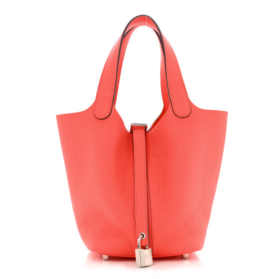 Taurillon Clemence Picotin Lock 18 PM  Rose Texas | FASHIONPHILE (US)