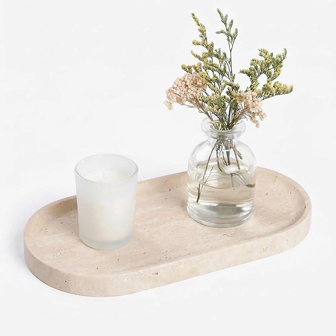 Beige Travertine Vanity Tray | Natural Stone Bathroom Organizer | Perfume & Jewelry Storage for S... | Amazon (US)