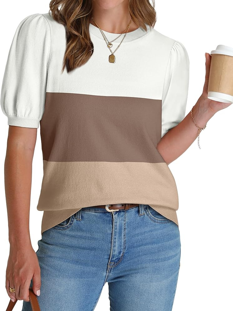 WIHOLL Women's Puff Short Sleeve Sweater 2026 Spring Summer Tops Trendy Business Causal Outfits W... | Amazon (US)
