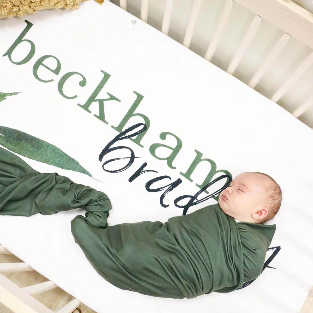 Solid Olive Green Bamboo Knit Swaddle Blanket | Caden Lane