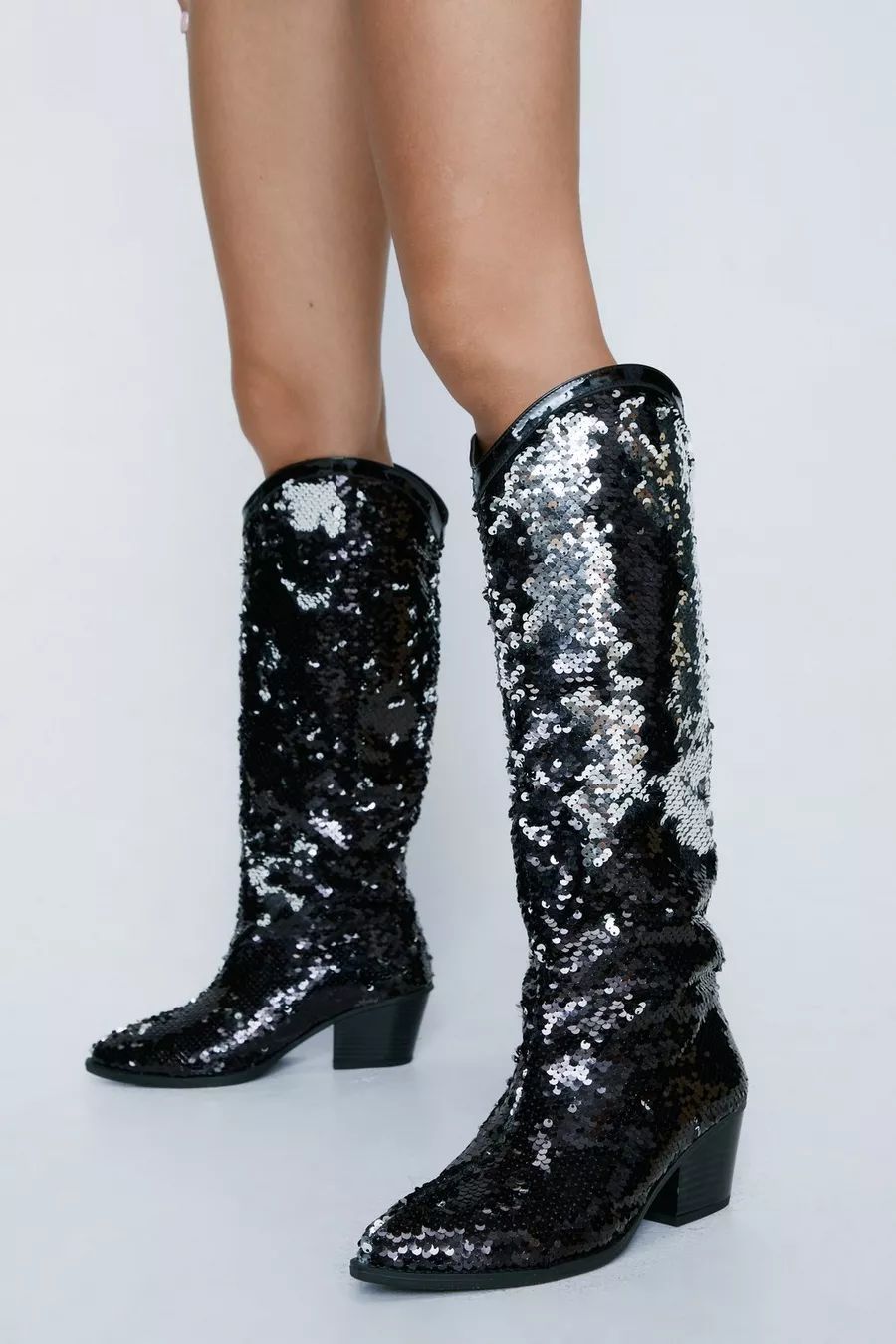 Sequin Knee High Cowboy Boots | Nasty Gal (US)