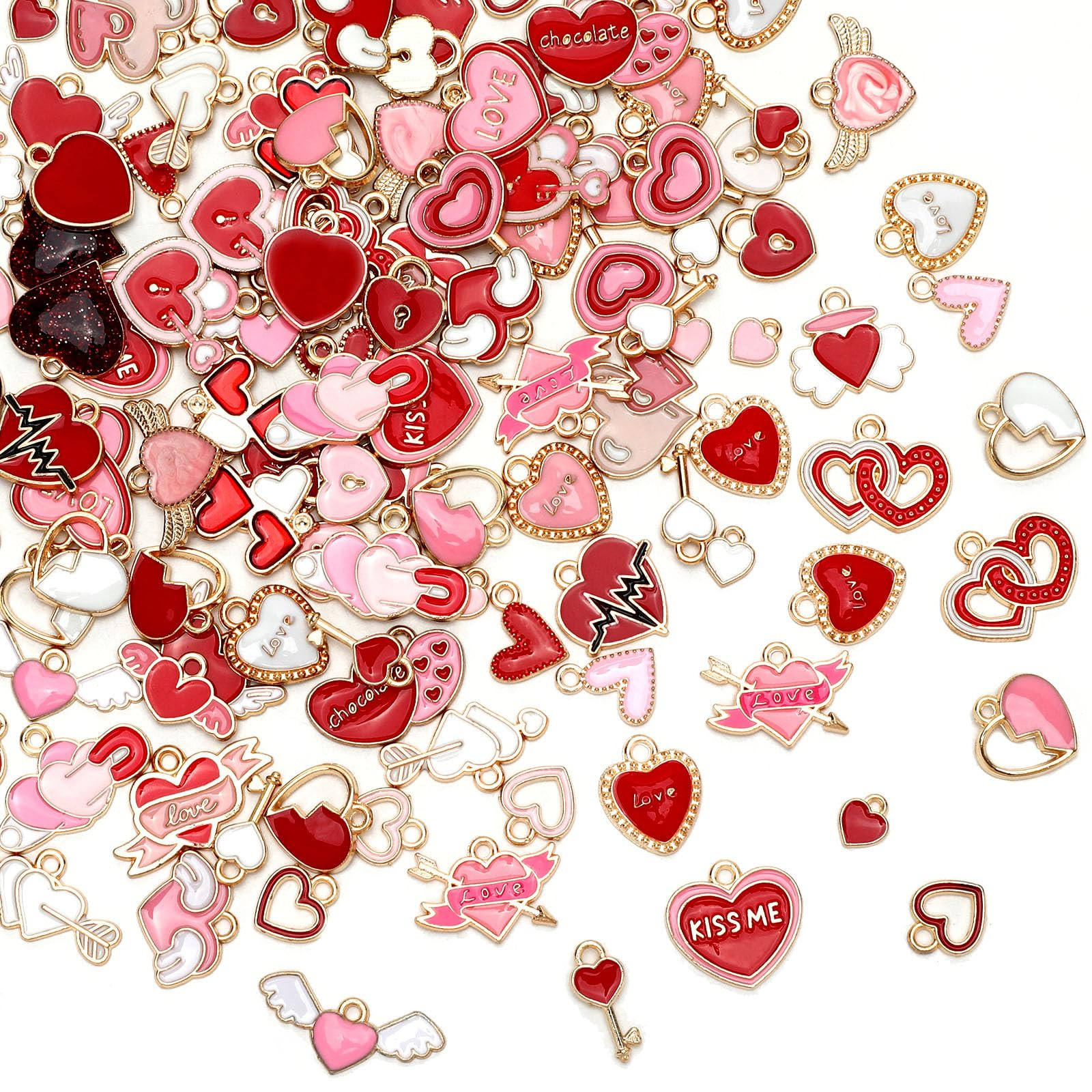 MARFOREVER 120 Pcs Valentine Heart Charms for Jewelry Making, Valentines Day Charms Bulk Gold Ena... | Amazon (US)