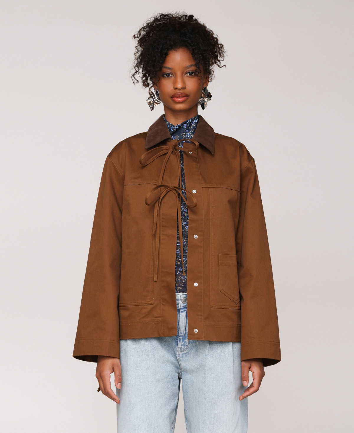 Avec Les Filles Women's Oversized Chore Big Patch Pockets and Bows Jacket - Golden Brown | Macy's