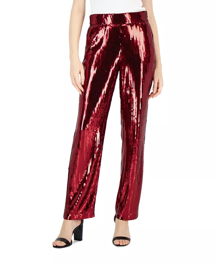 Women's Sequin Straight-Leg Pants, Created for Macy's | Macys (US)