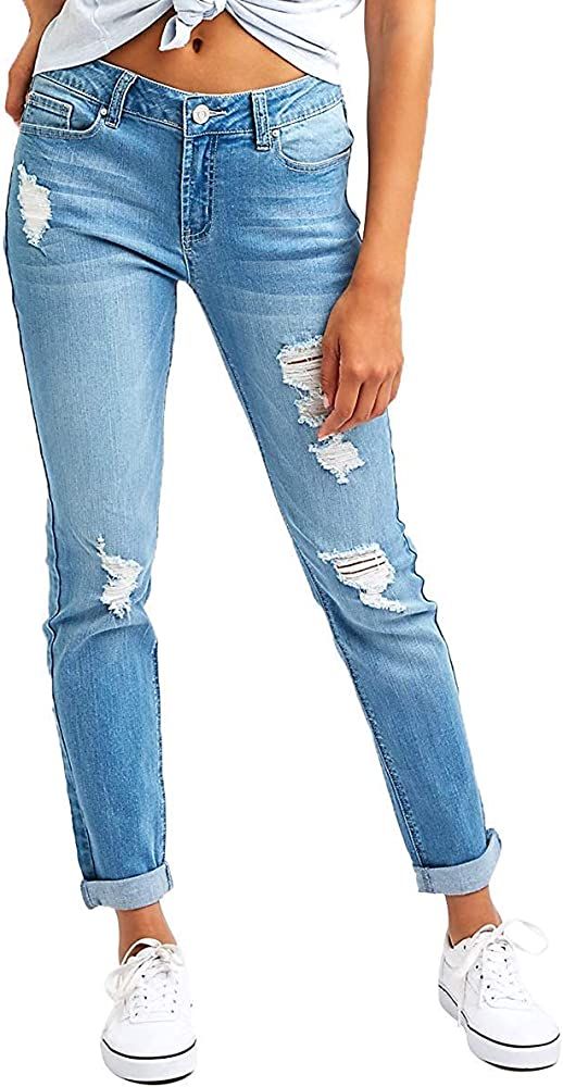 Women's Ripped Boyfriend Jeans Cute Distressed Jeans Stretch Skinny Jeans with Hole | Amazon (US)