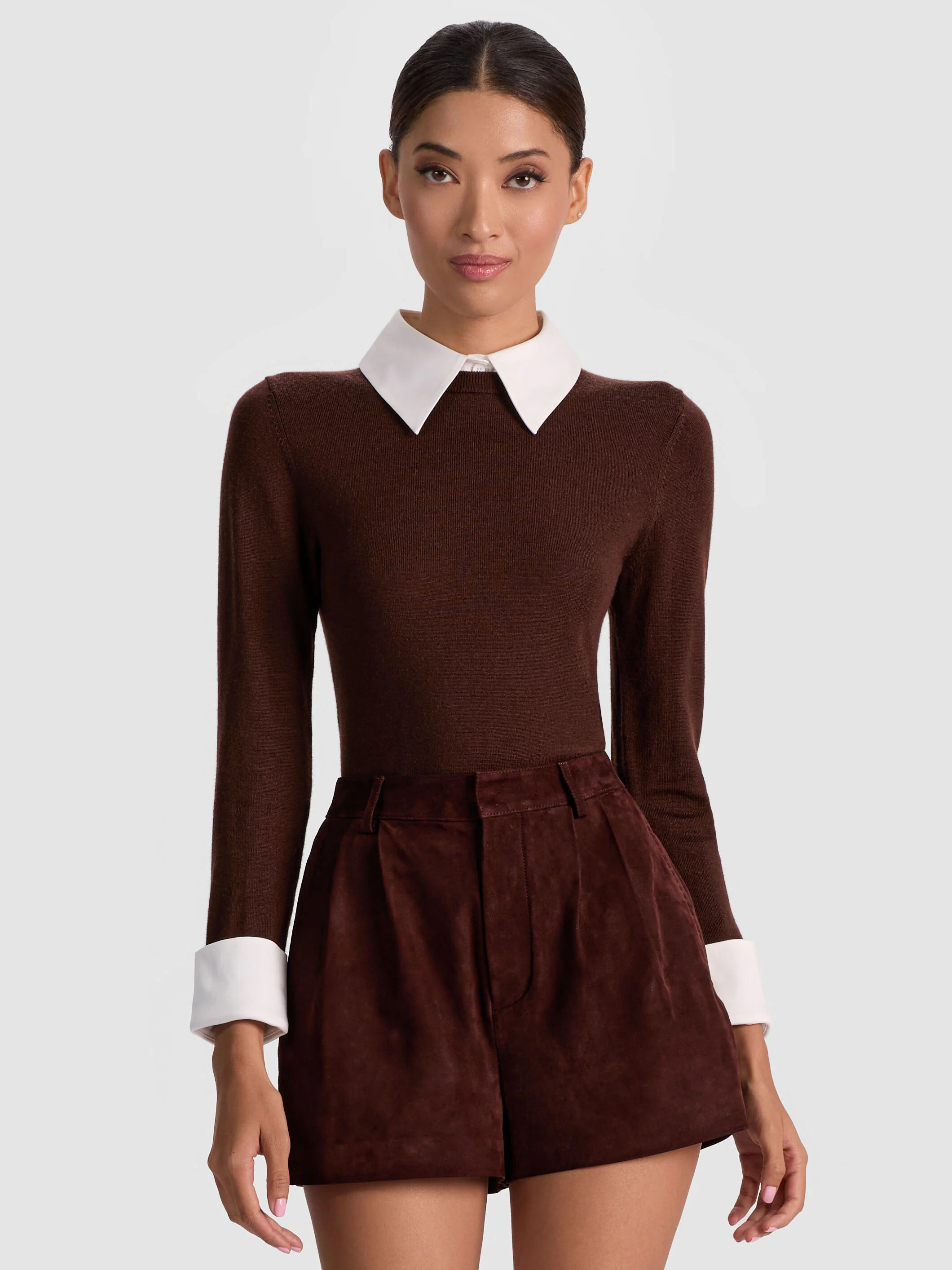 PORLA COLLARED SWEATER in DARK CHOCOLATE | ALICE + OLIVIA | Alice + Olivia