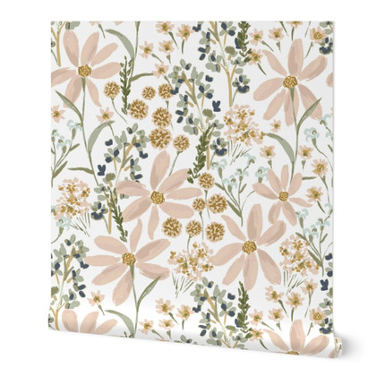 Floral Wallpaper - Daisy Dream-Jumbo By Indybloomdesign - Pink Green Blush Soft Spring Removable ...