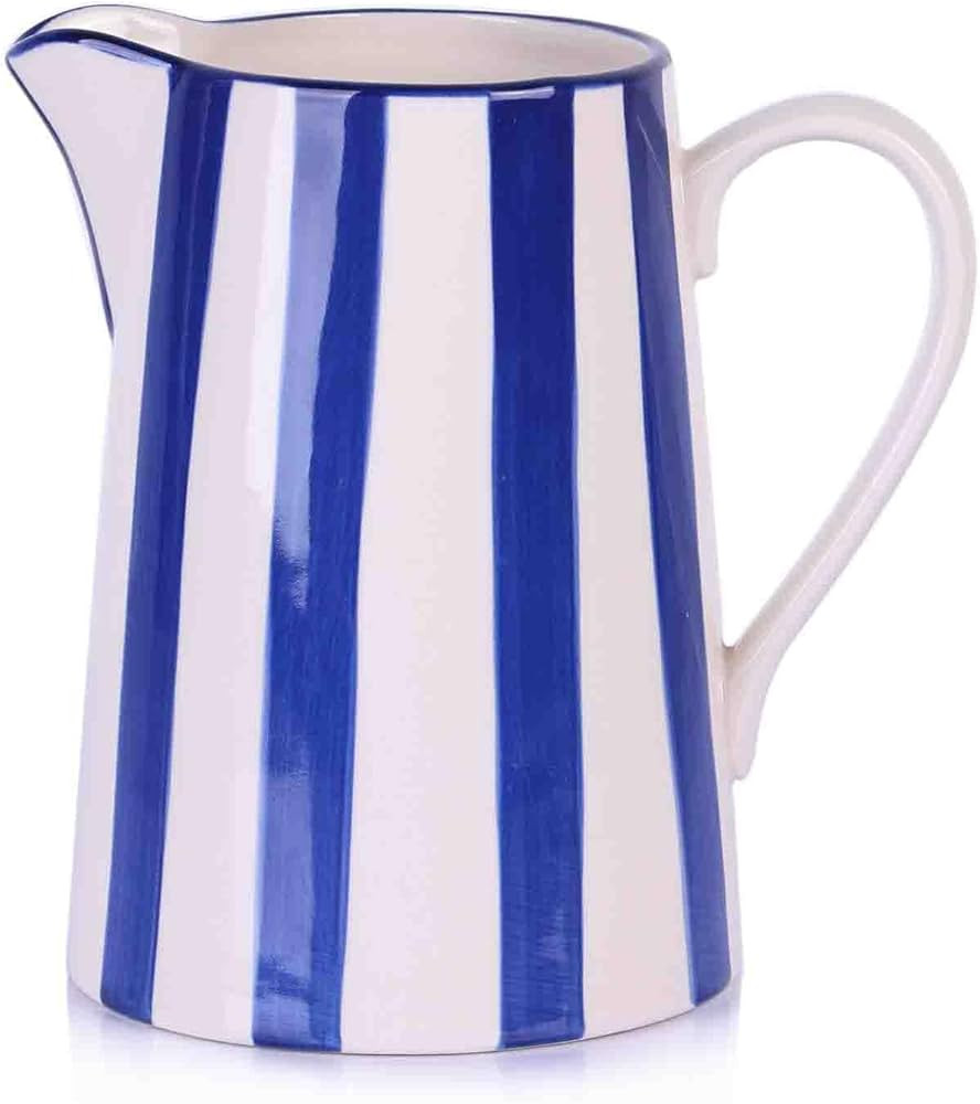 Decorative Ceramic Pitcher Vase, Blue and White Striped Flower Vase,Rustic Home Decor Ceramic Vas... | Amazon (US)