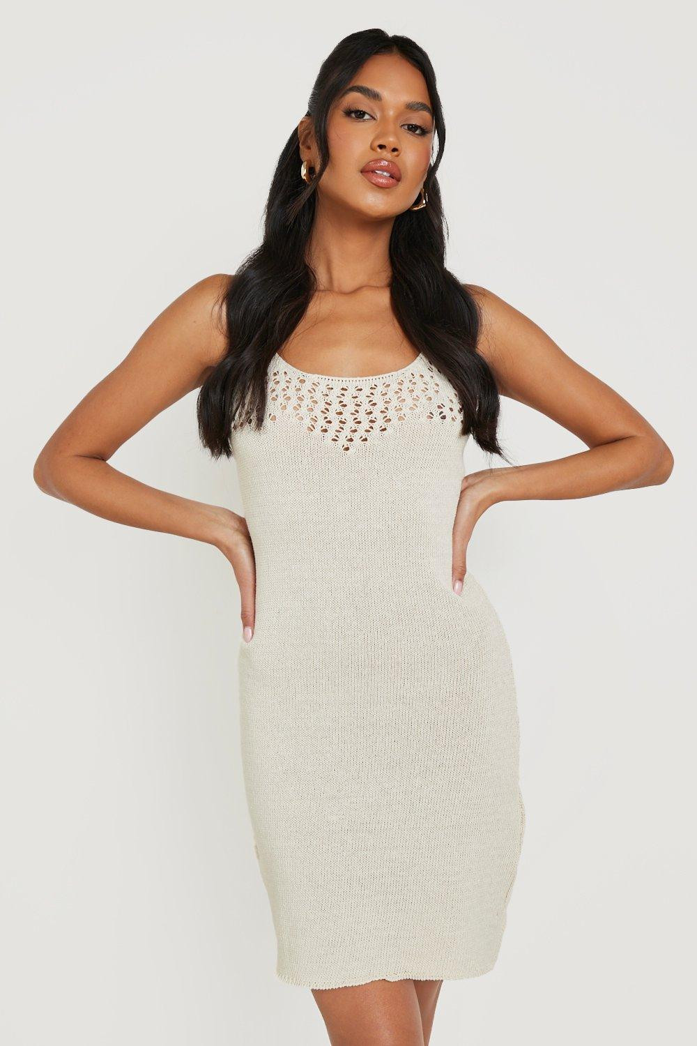 Womens Crochet Trim Knitted Mini Dress - Beige - Xl | Boohoo.com (US & CA)