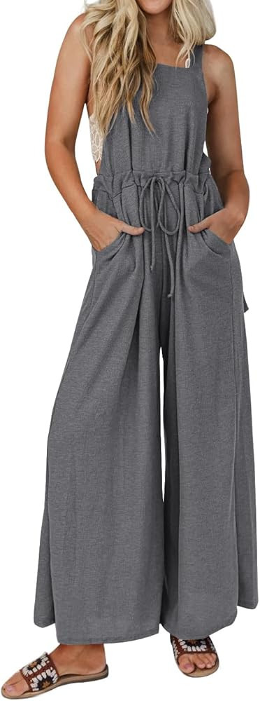 luvamia Jumpsuits for Women Loose Fit Waffle Knit Baggy Fashion Wide Leg Jumpsuit Overalls Comfy ... | Amazon (US)