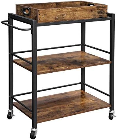 Amazon.com - VASAGLE Bar Cart, Kitchen Serving Cart, Utility Cart with Wheels and Handle, Univers... | Amazon (US)