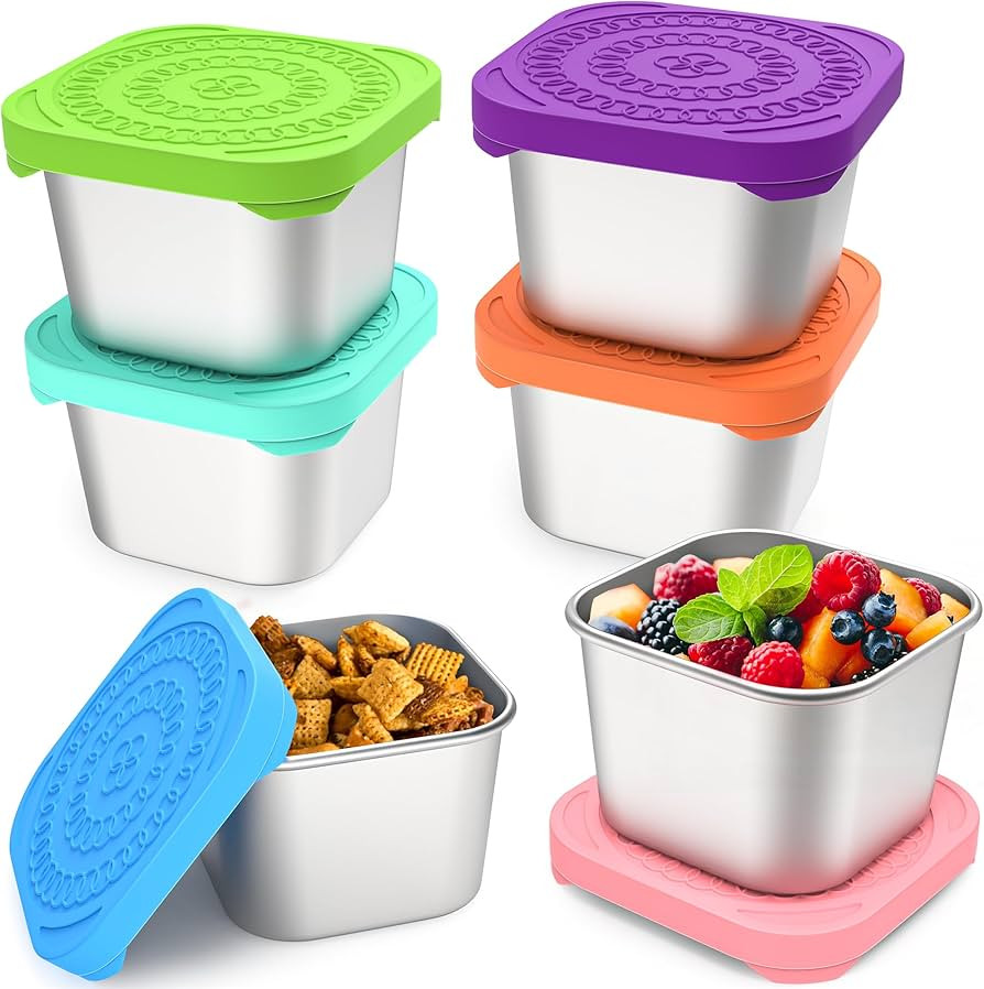 6 Pack 6oz Stainless Steel Snack Containers, Easy Open Leak Proof Stainless Steel Food Storage Co... | Amazon (US)