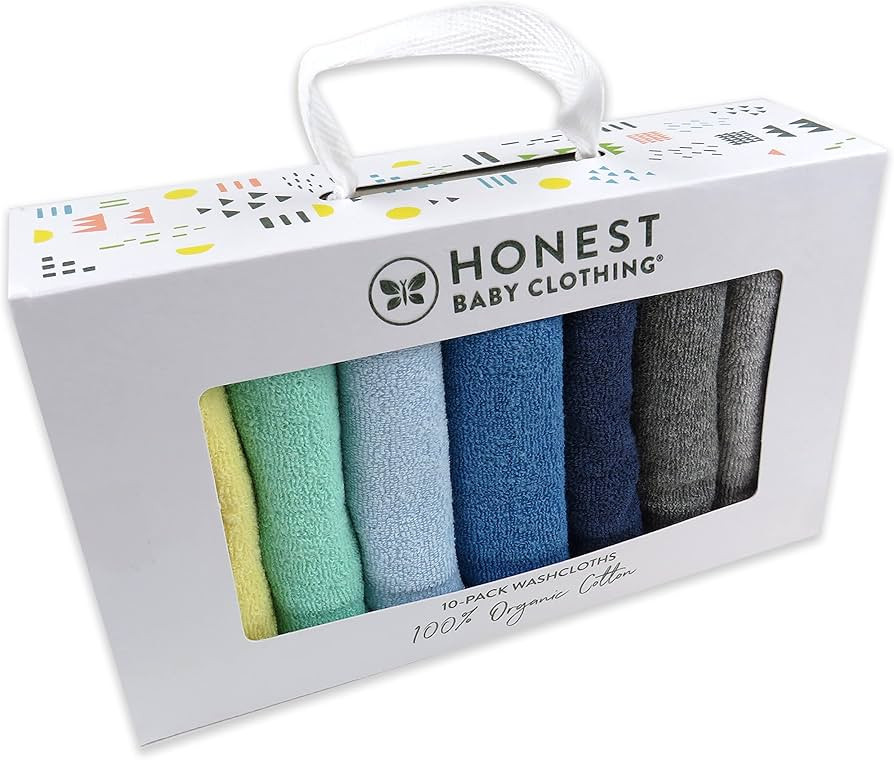 HonestBaby 10-Pack Organic Cotton Baby-Terry Wash Cloths, Rainbow Blues, One Size | Amazon (US)
