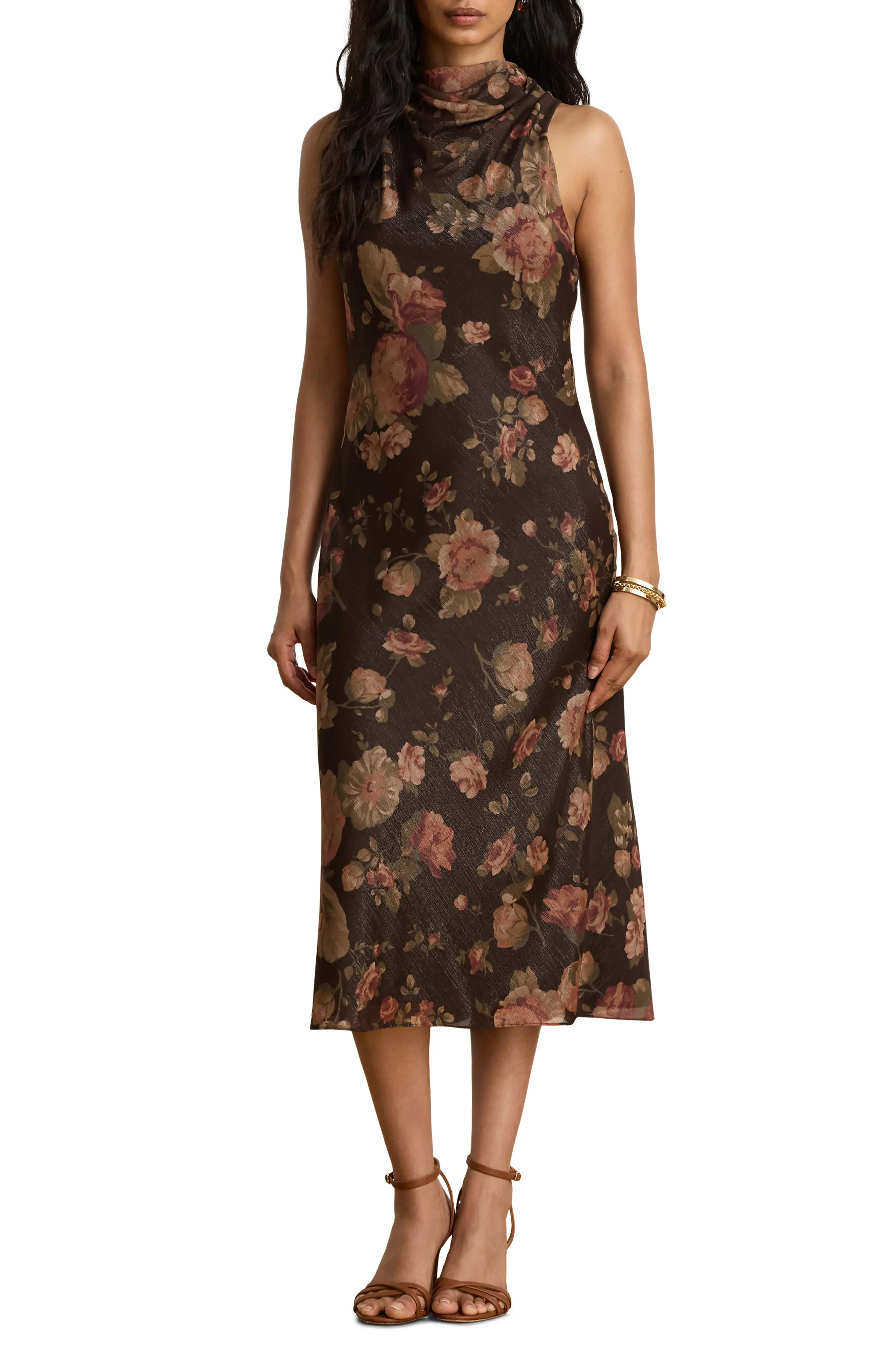 Lauren Ralph Lauren Metallic Mock Neck Midi Dress (Women) | Nordstrom | Nordstrom