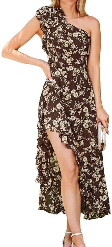 GRACE KARIN Womens Summer One Shoulder Sleeveless Dresses Floral Flowy Ruffle High Low Wedding Gu... | Amazon (US)