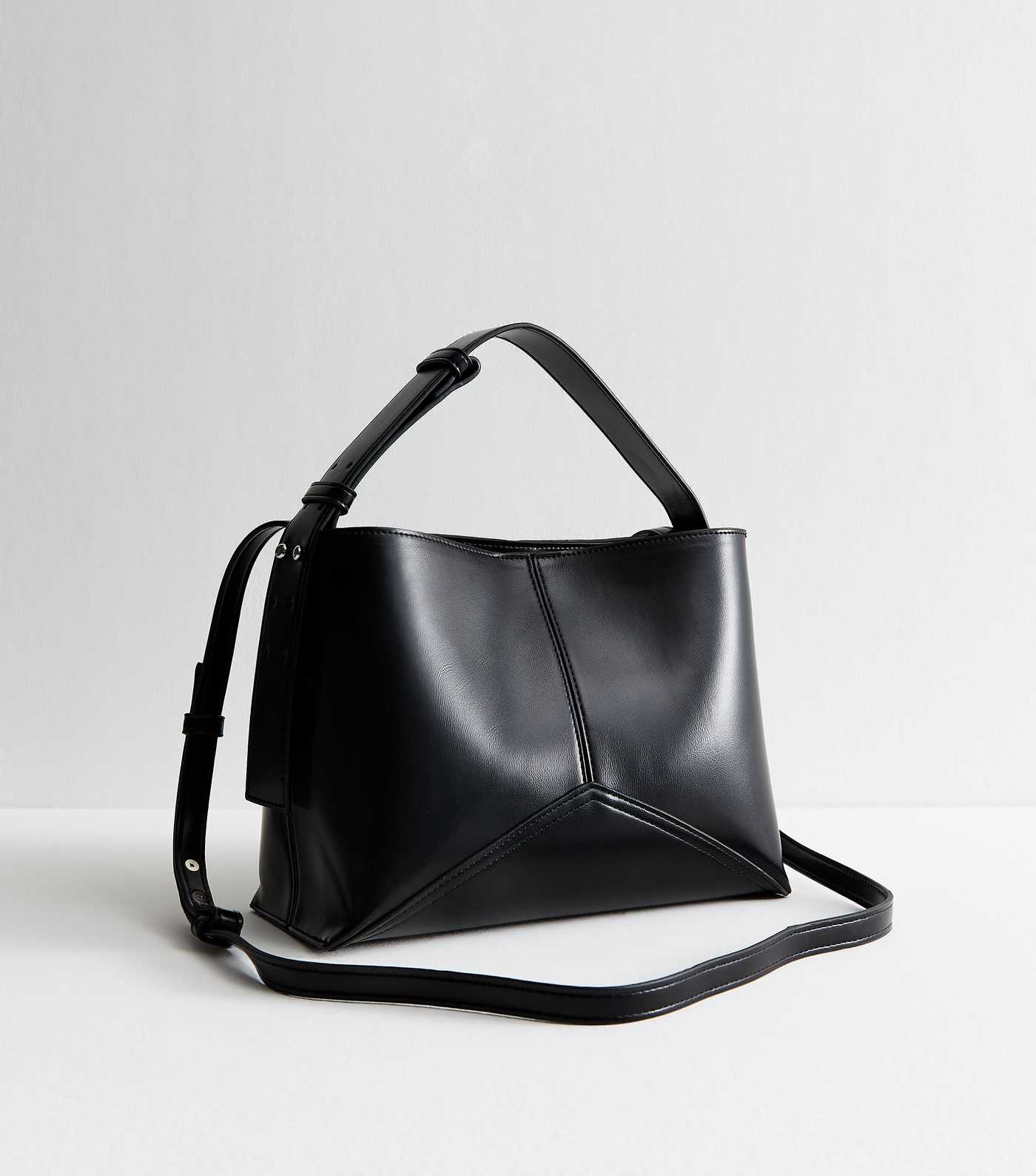 Black Faux Leather Panelled Bucket Bag | New Look | New Look (UK)