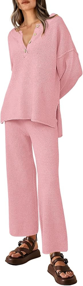 PRETTYGARDEN Women's 2 Piece Tracksuit Outfits 2024 Fall Knit Sweater And Wide Leg Pants Sweatsui... | Amazon (US)