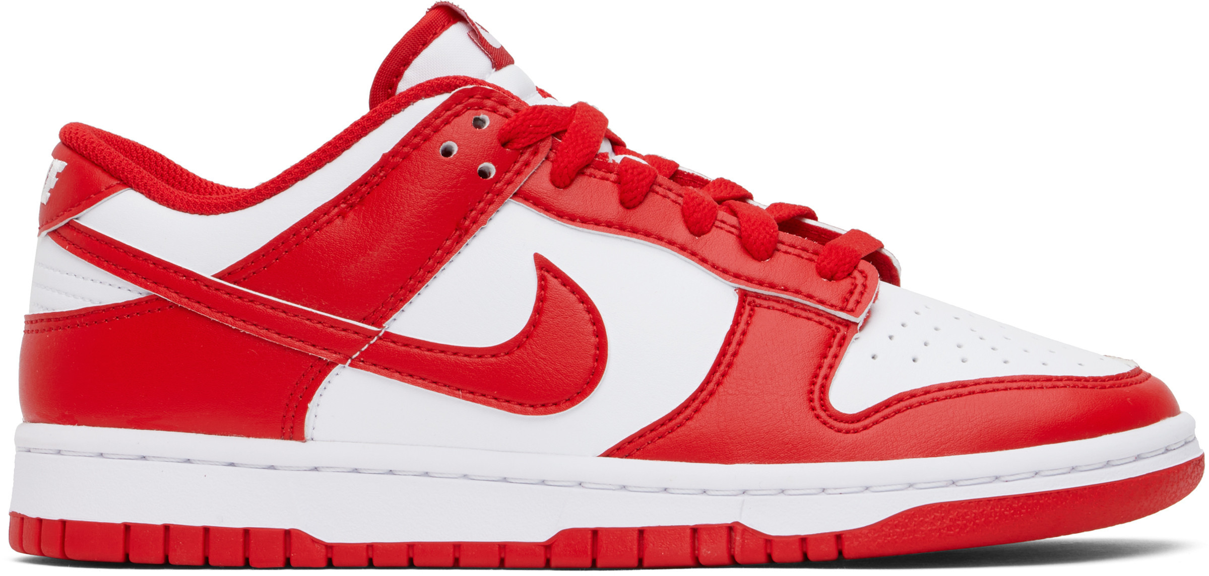 Nike White & Red Dunk Low Retro Sneakers | SSENSE