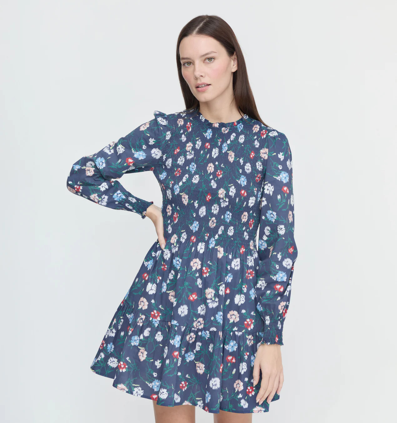 The Viviana Mini Nap Dress - Navy Belgravia Floral Ikat | Hill House Home US