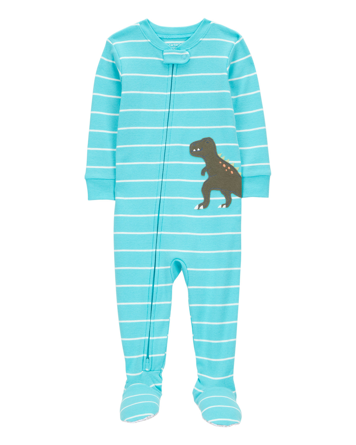 Toddler Boy 1-Piece Striped Dinosaur 100% Snug Fit Cotton Footie Pajamas - Turquoise - Carter's |... | Carter's Inc