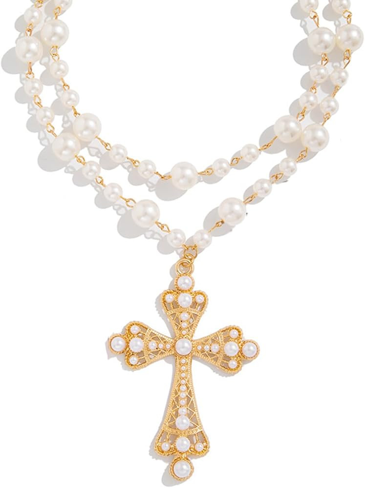 Gothic Cross Necklace,Pearl Cross Necklace,Cross Necklaces Y2k,Vintage Necklaces for Women,Y2k Je... | Amazon (US)