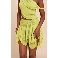 Green Chiffon Frill Detail Mini Skirt | PrettyLittleThing US