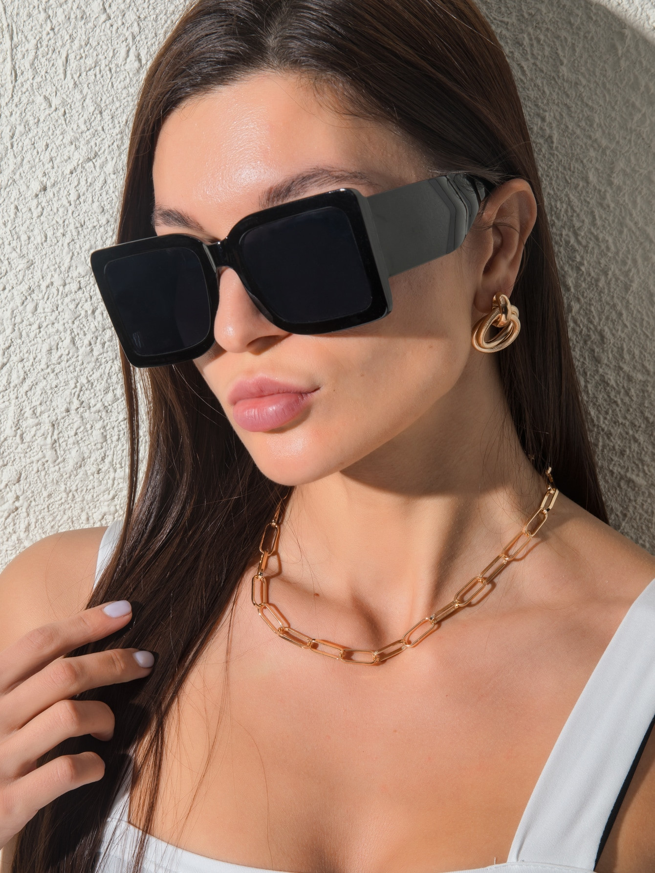 1pc Square Frame Women's Trendy Plastic Sunglasses, Suitable For Daily Wear, With Glasses Case In... | SHEIN