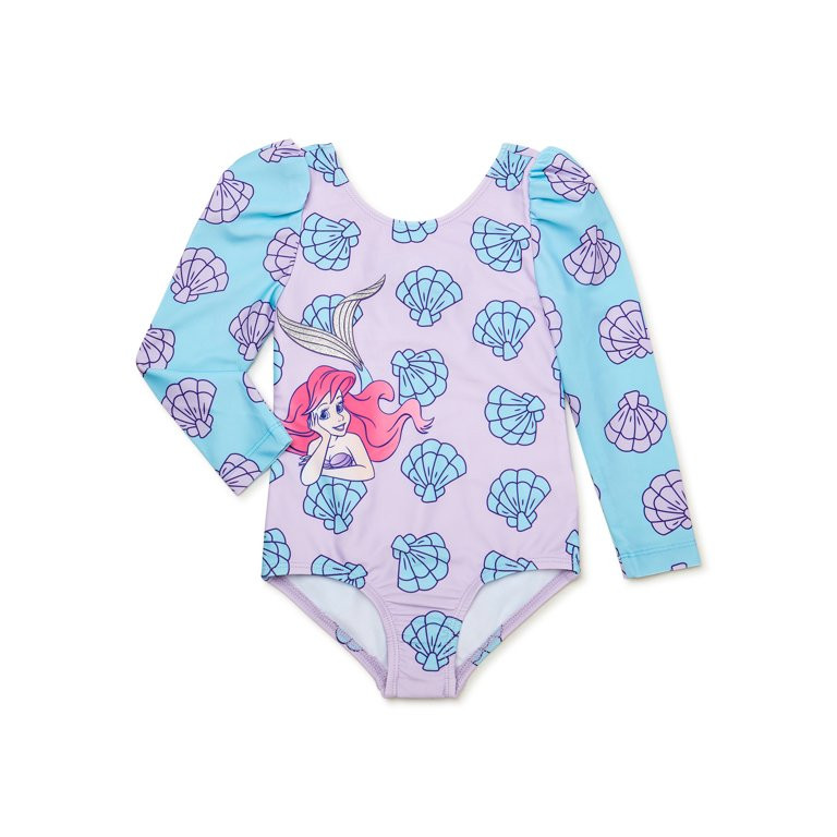 Little Mermaid Toddler Girl Rashguard Swimwear, One-Piece, Sizes 12M-5T | Walmart (US)