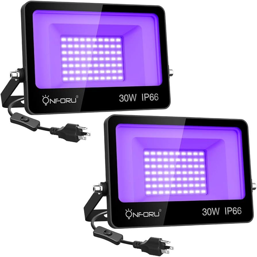 Onforu 2 Pack 30W LED Black Lights, Blacklight Flood Light with Plug, IP66 Waterproof, for Hallow... | Amazon (US)