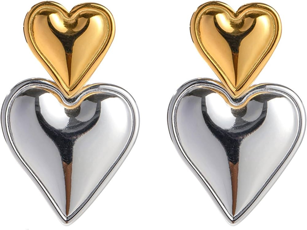 Heart Drop Earrings Double Heart Dangle Earrings for Women Girls Fashion Dangle Earrings Jewelry ... | Amazon (US)